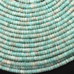 AAA Faceted Natural Aqua Blue Green Peruvian Amazonite Heishi Rondelle Beads 4mm 15" Strand