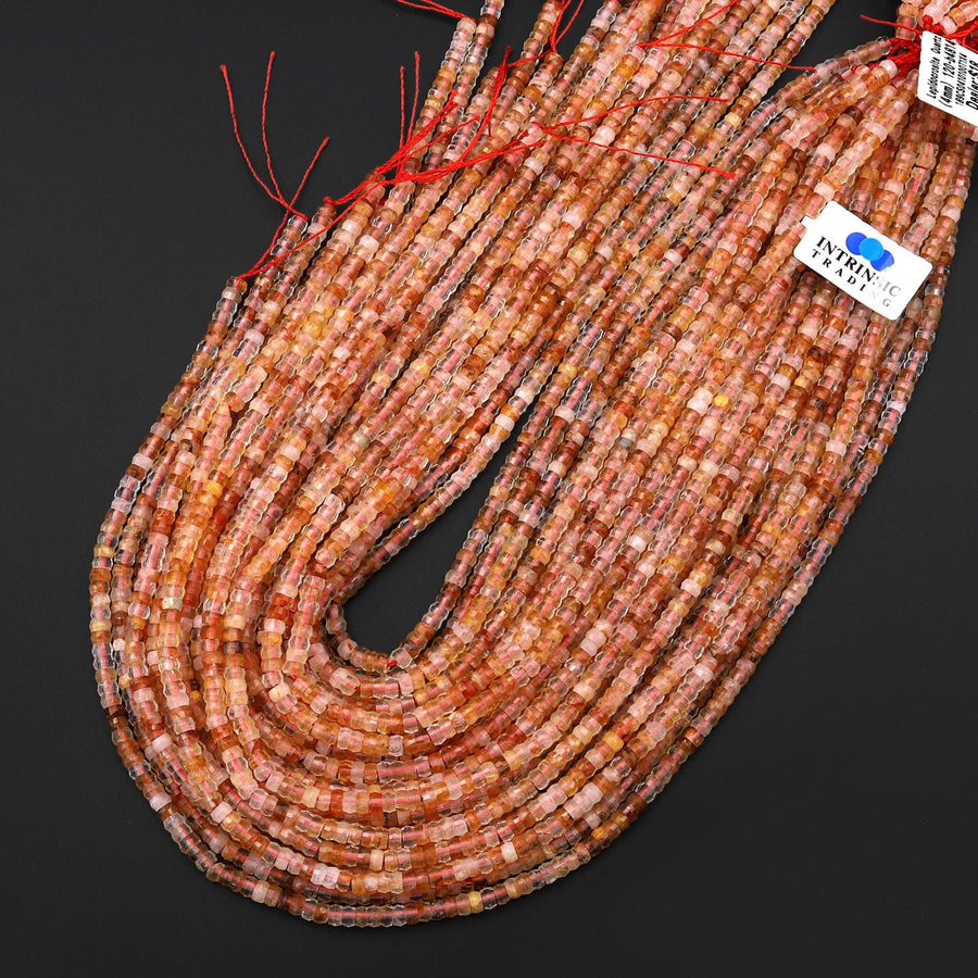 AAA Faceted Natural Golden Lepidocrocite Quartz Heishi Rondelle Beads 4mm 15" Strand