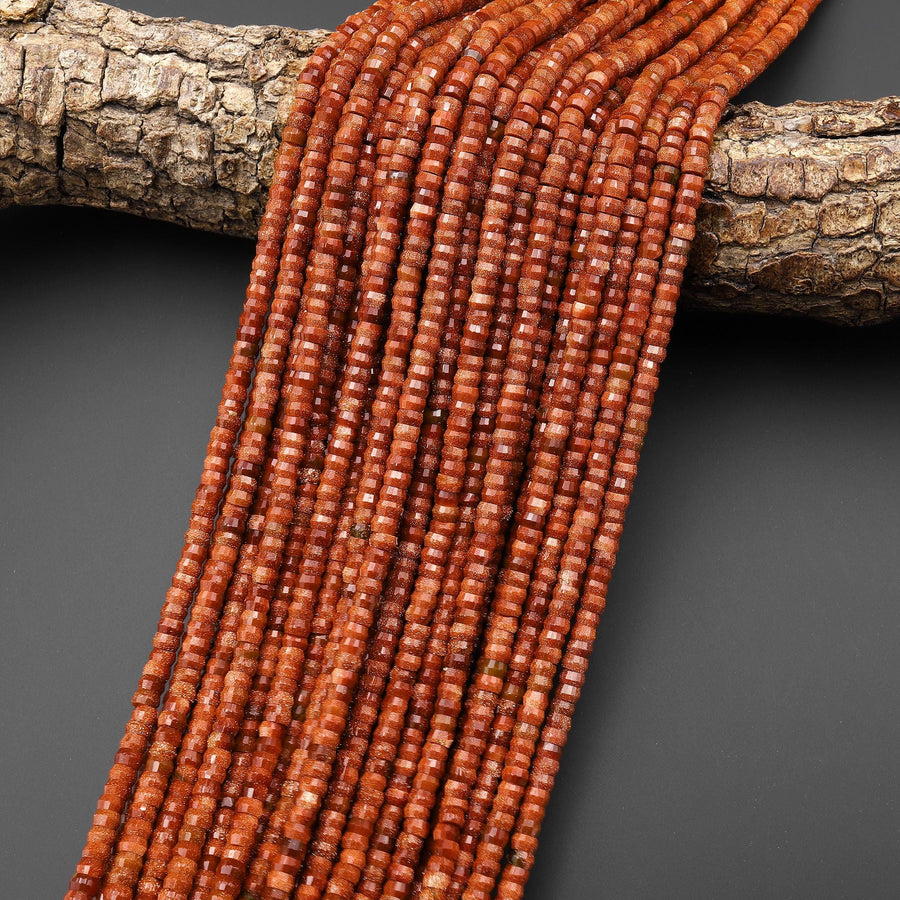 AAA Faceted Goldstone Heishi Rondelle Beads 4mm 15" Strand