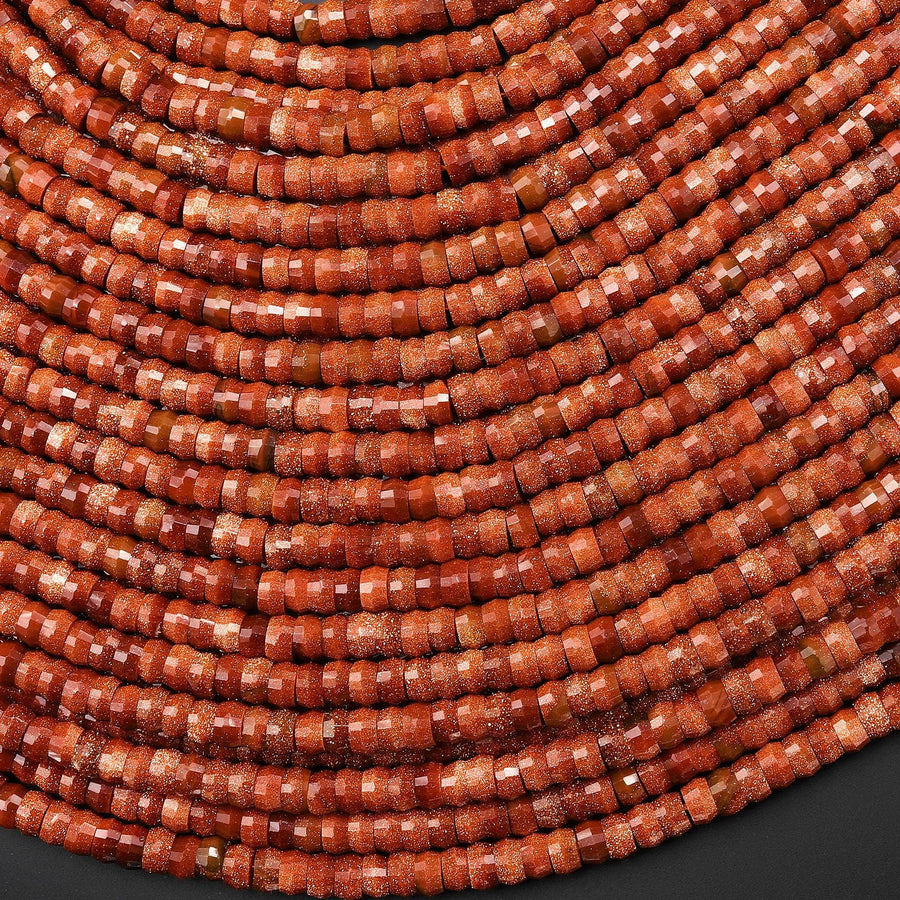 AAA Faceted Goldstone Heishi Rondelle Beads 4mm 15" Strand