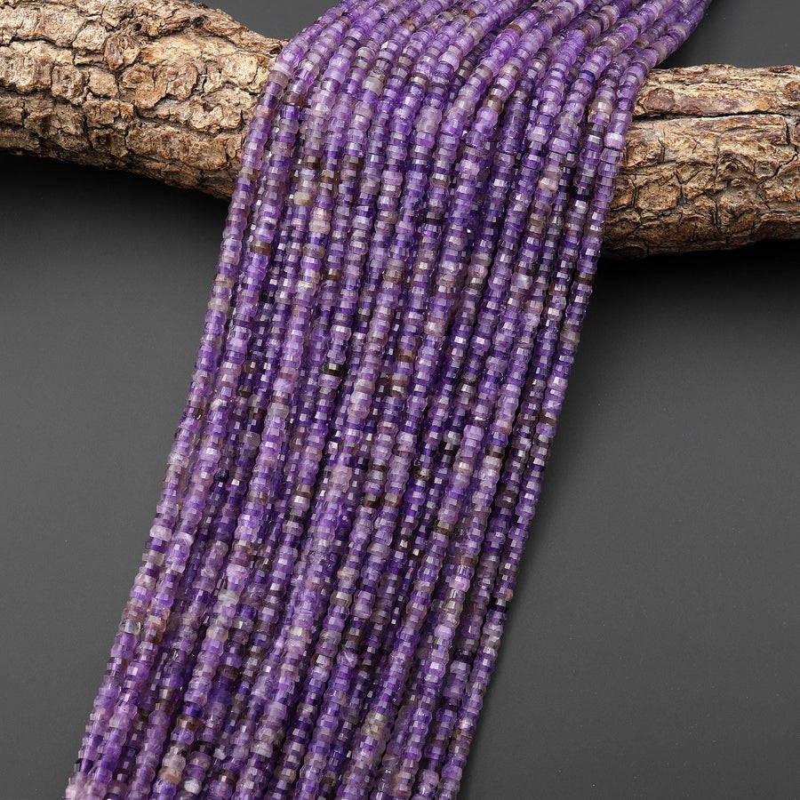 AAA Faceted Natural Purple Amethyst Heishi Rondelle Beads 4mm 15" Strand