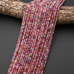 AAA Gemmy Translucent Natural Pink Blue Green Tourmaline Micro Faceted 3mm Thin Rondelle Beads Gemstone 15.5" Strand