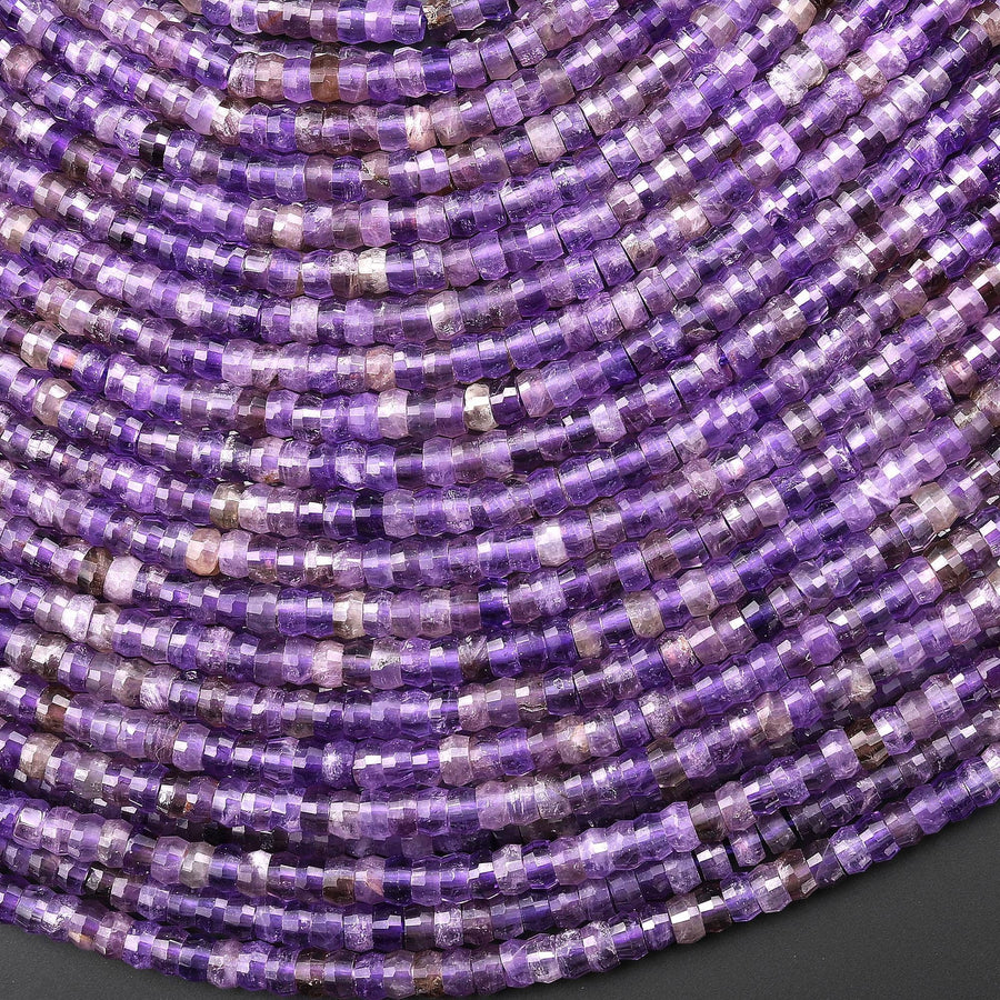 AAA Faceted Natural Purple Amethyst Heishi Rondelle Beads 4mm 15" Strand