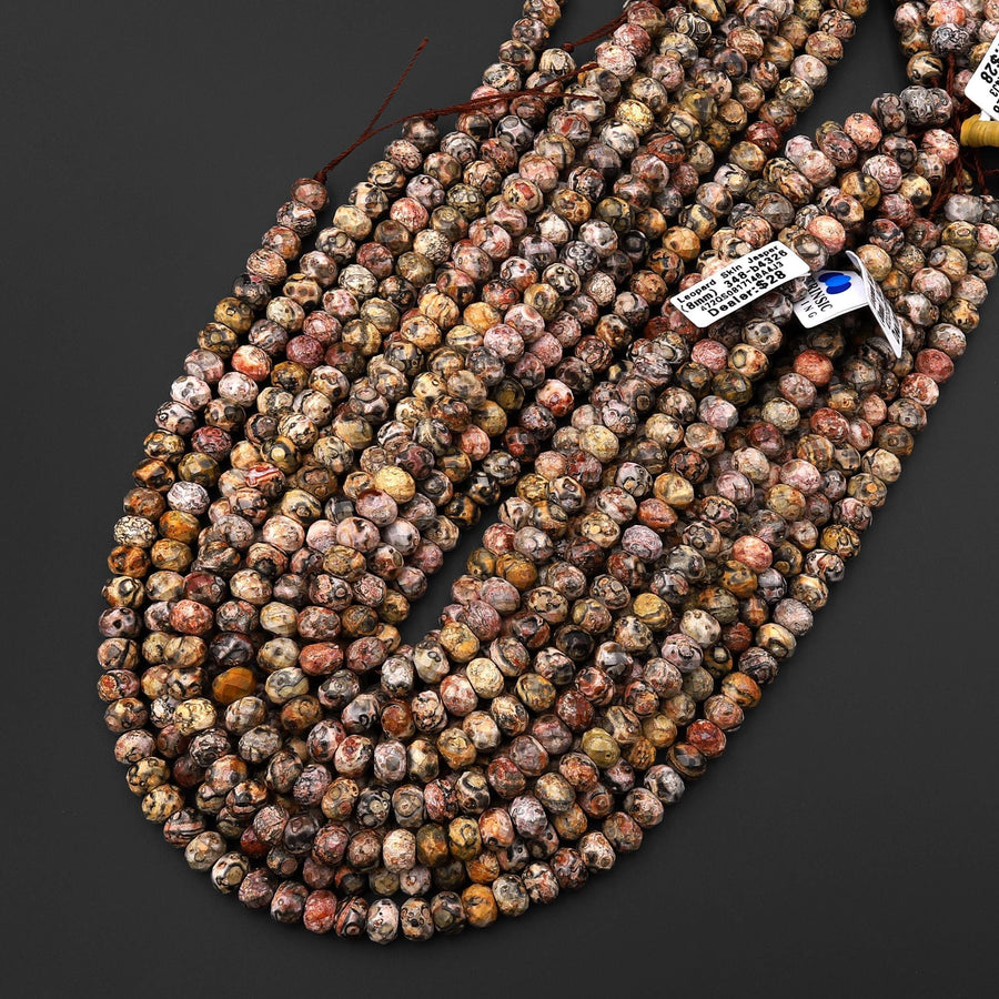 AAA Faceted Natural Leopard Skin Jasper 8mm Rondelle Beads Gemstone 15.5" Strand