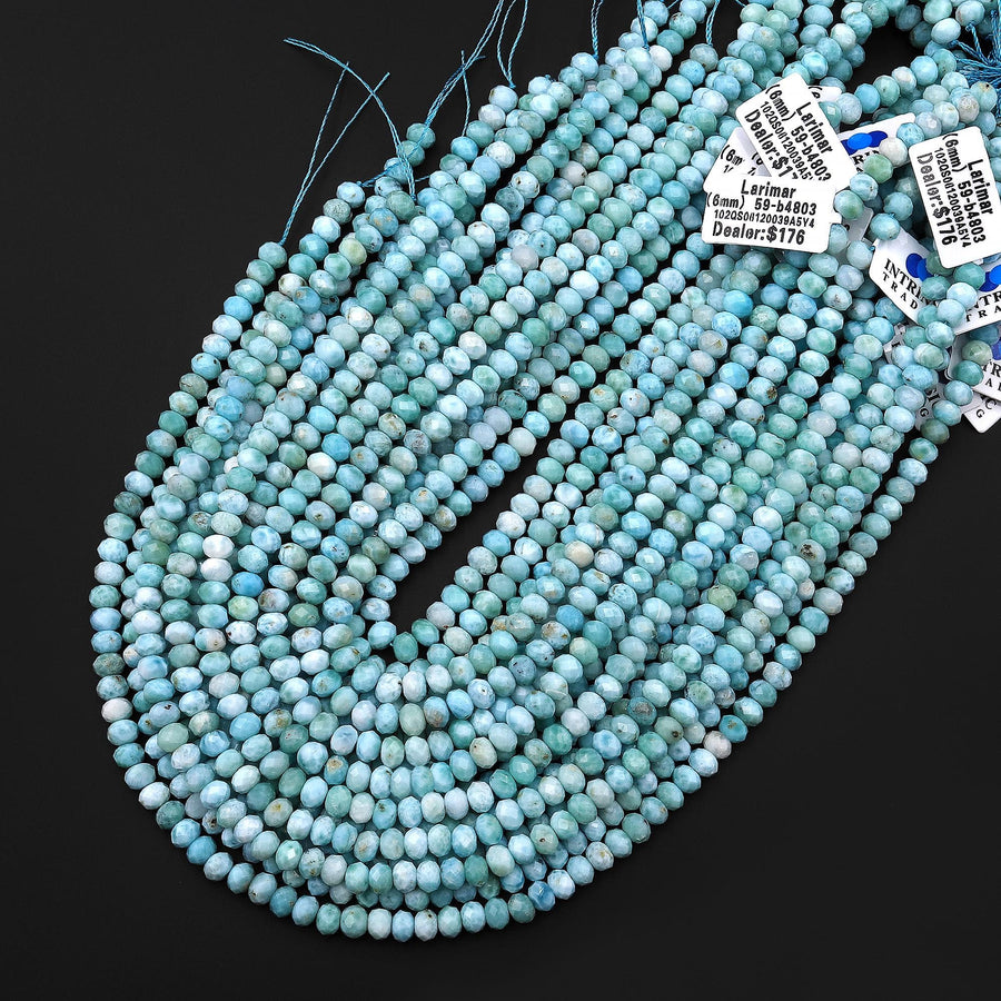 AAA Faceted Genuine Natural Blue Larimar Beads 6x4mm Rondelle Beads 15.5" Strand