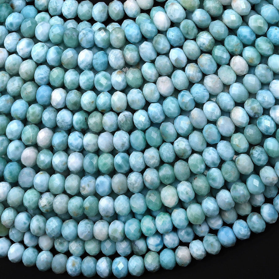 AAA Faceted Genuine Natural Blue Larimar Beads 6x4mm Rondelle Beads 15.5" Strand