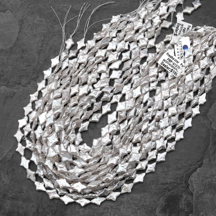 AAA Real Genuine Natural Freshwater White Celestial Sparkle Star Pearl 15.5" Strand