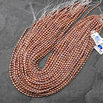 AAA Genuine Natural Metallic Golden Orange Peach Oval Rice Freshwater Pearl Rainbow Iridescence 3x4mm 14.5" Strand