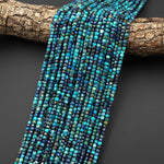 AAA Faceted Natural Chrysocolla Azurite 3mm Cube Gemstone 15.5" Strand
