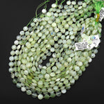 AAA Natural Green Serpentine Jade Smooth Coin Beads 10mm 15.5" Strand