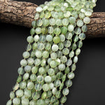 AAA Natural Green Serpentine Jade Smooth Coin Beads 10mm 15.5" Strand