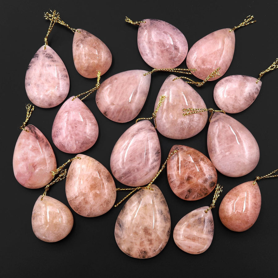Rare Natural Peach Pink Morganite Pendant Beryl Aquamarine Teardrop Gemstone