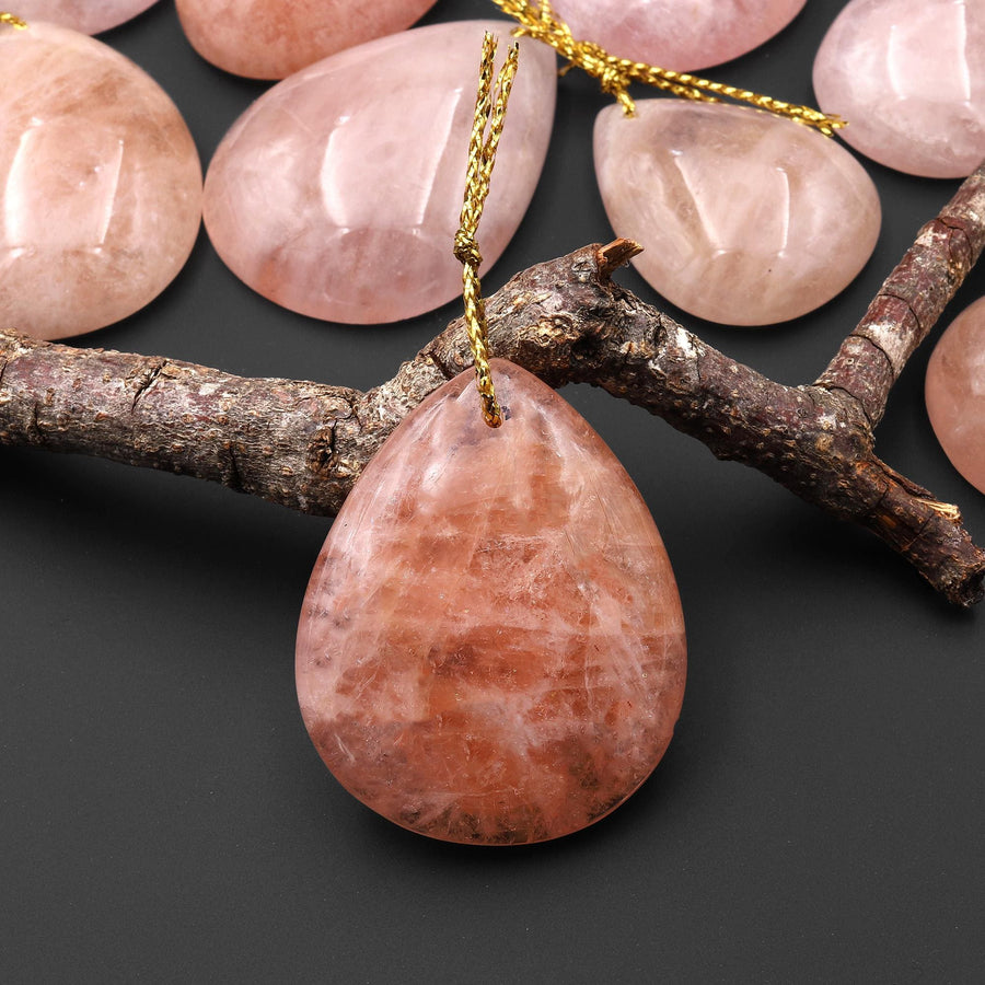 Rare Natural Peach Morganite Pendant Beryl Aquamarine Teardrop Gemstone A6