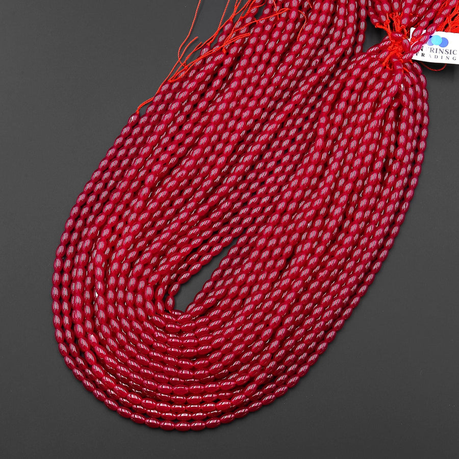 Lab-grown Red Ruby Smooth Barrel Drum Gemstone Beads 15.5" Strand