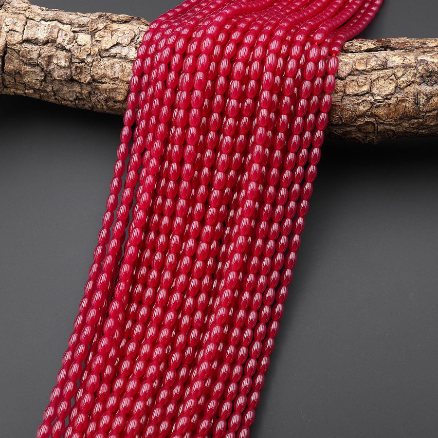 Lab-grown Red Ruby Smooth Barrel Drum Gemstone Beads 15.5" Strand