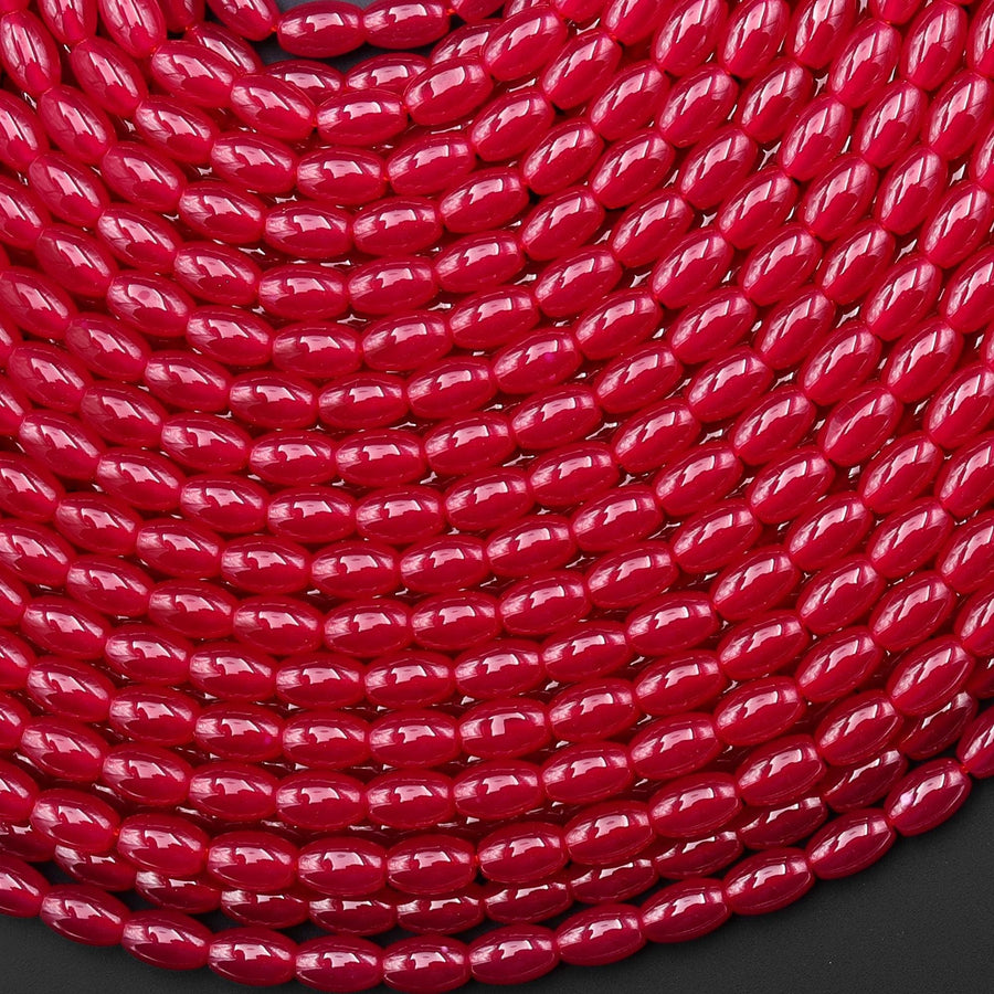 Lab-grown Red Ruby Smooth Barrel Drum Gemstone Beads 15.5" Strand
