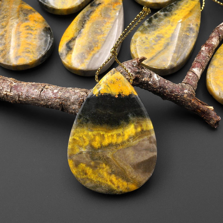 Natural Indonesian Yellow Jasper Teardrop Side Drilled Gemstone Pendant