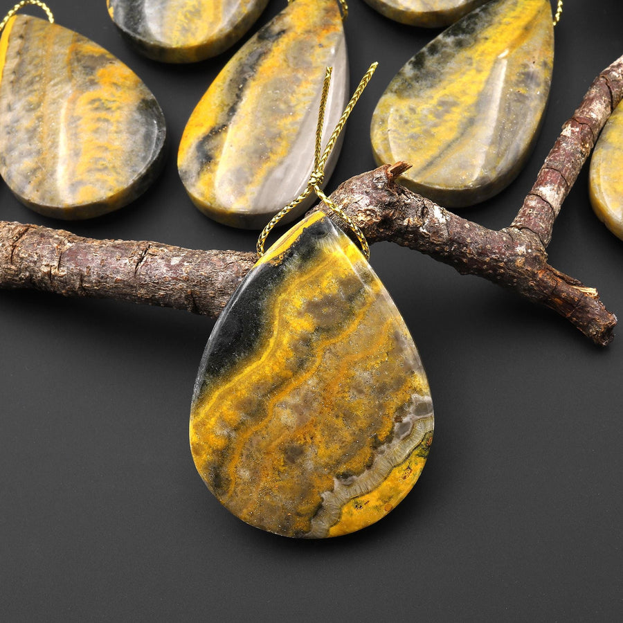 Natural Indonesian Yellow Jasper Teardrop Side Drilled Gemstone Pendant