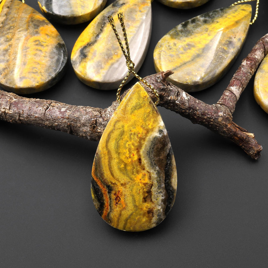 Natural Indonesian Yellow Jasper Teardrop Side Drilled Gemstone Pendant A5