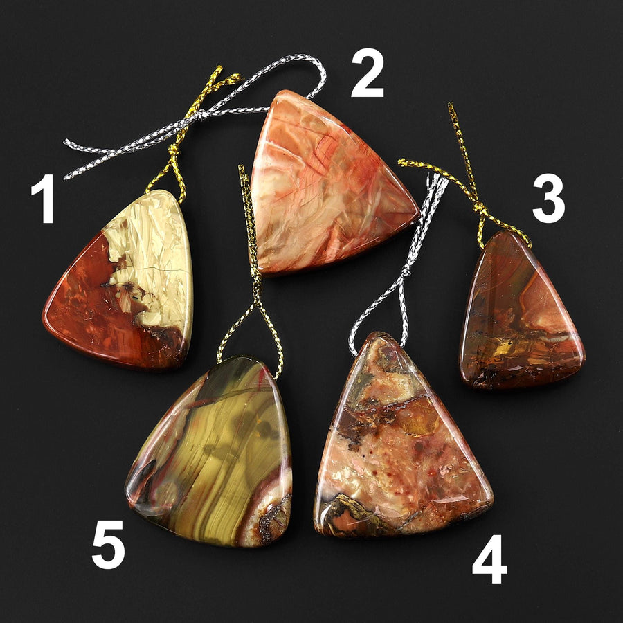 From Oregon USA Natural Carrasite Jasper Triangle Pendant Earthy Green Orange Brown American Gemstone