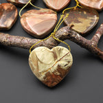 From Oregon USA Natural Carrasite Jasper Heart Pendant Earthy Green Peach Pink Orange Brown American Gemstone
