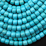Blue Turquoise Jasper Puffy Barrel Rondelle Rounded Cylinder Beads Aka Dyed Sleeping Beauty 15.5" Strand