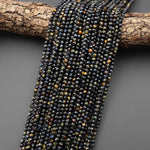 AAA Faceted Natural Blue Tiger's Eye 4mm Round Beads 15.5" Strand