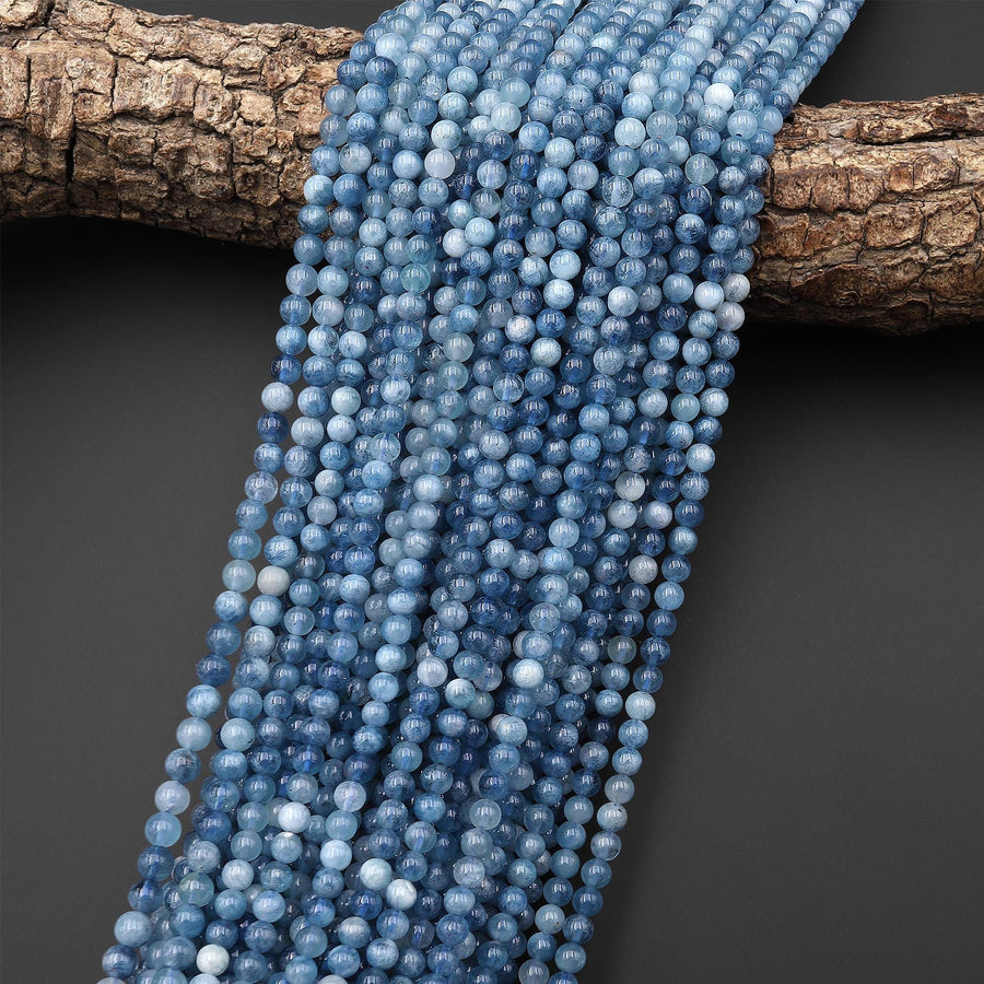 Natural Stormy Blue Santa Maria Aquamarine Smooth 4mm Round Beads Gemstone 15.5" Strand