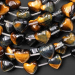 AAA Natural Bicolor Golden Brown Blue Beads Gemstone Puffy Heart Top Side Drilled 8" Strand