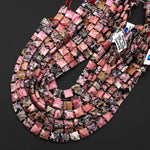 AAA Faceted Natural Pink Rhodonite 10mm Gemstone Square Beads 15.5" Strand