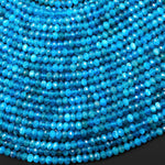 AAA Vibrant Faceted Natural Blue Apatite 4mm Rondelle Beads Micro Cut Gemstone 15.5" Strand