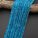AAA Vibrant Faceted Natural Blue Apatite 4mm Rondelle Beads Micro Cut Gemstone 15.5" Strand