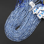 AAA Natural Light Silvery Blue Kyanite Faceted 4mm Round Beads 15.5" Strand