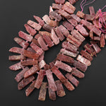 Natural Strawberry Quartz Freeform Rectangle Bead Spike Cleopatra Fan Shape 15.5" Strand