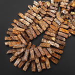 Natural African Lace Opal Freeform Rectangle Bead Spike Cleopatra Fan Shape 15.5" Strand