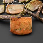 From Oregon USA Natural Carrasite Jasper Saddle Locket Pendant Earthy Green Peach Pink Orange Brown American Gemstone