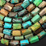 Genuine Natural Blue Apple Green Golden Brown Turquoise Faceted Tube Beads 15.5" Strand
