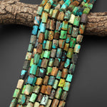 Genuine Natural Blue Apple Green Golden Brown Turquoise Faceted Tube Beads 15.5" Strand