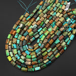 Genuine Natural Blue Apple Green Golden Brown Turquoise Faceted Tube Beads 15.5" Strand