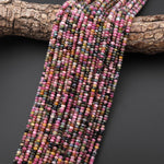 Faceted Natural Multicolor Tourmaline 4mm Rondelle Beads Pink Green Blue Gemstone 15.5" Strand