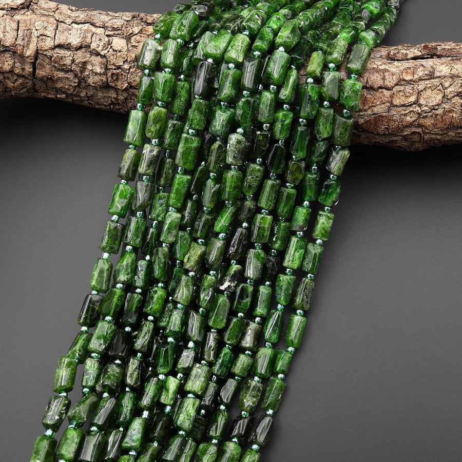 Natural Green Chrome Diopside Beads Smooth Tube Gemstone 15.5" Strand