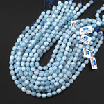 AAA Faceted Natural Blue Aquamarine Barrel Nugget Beads 10mm 15.5" Strand