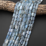 Translucent Natural Santa Maria Blue Aquamarine Tube Beads Gemstone 15.5" Strand