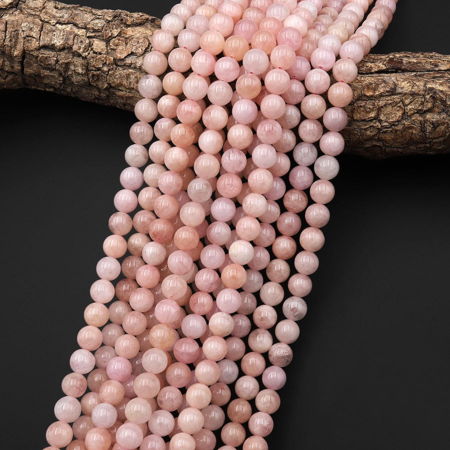 Natural Morganite Beads Smooth 6mm 8mm 10mm Round Beads Genuine Pink Peach Beryl Aquamarine Gemstone 15.5" Strand