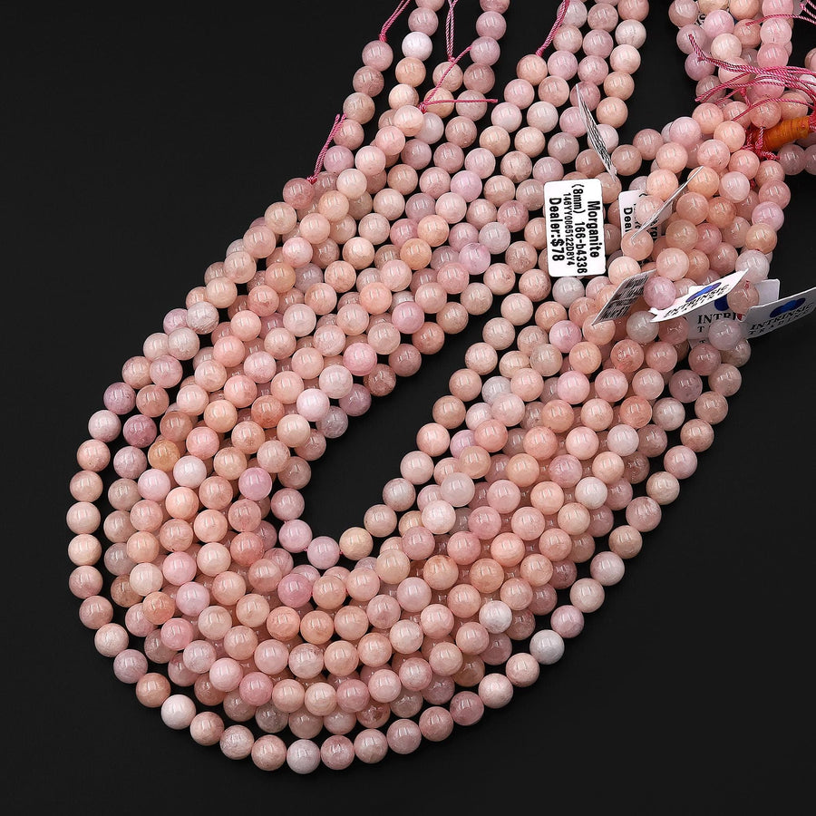 Natural Morganite Beads Smooth 6mm 8mm 10mm Round Beads Genuine Pink Peach Beryl Aquamarine Gemstone 15.5" Strand