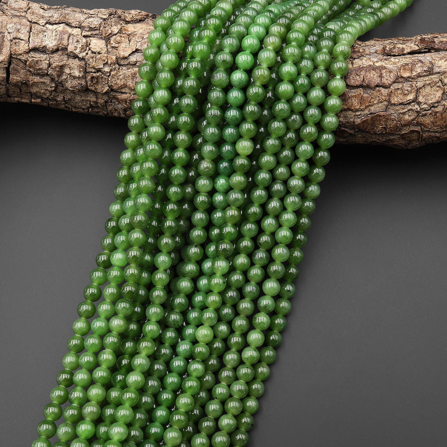 AAA Real Genuine Natural Green Russian Siberian Jade Smooth 6mm Round Beads 15.5" Strand
