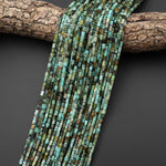 Natural African Turquoise 4x2mm Long Thin Rectangle Tube Beads Gemstone 15.5" Strand