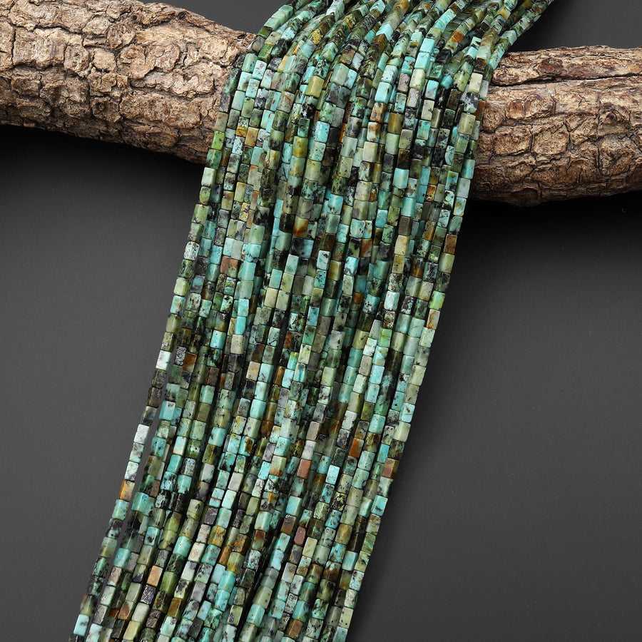 Natural African Turquoise 4x2mm Long Thin Rectangle Tube Beads Gemstone 15.5" Strand