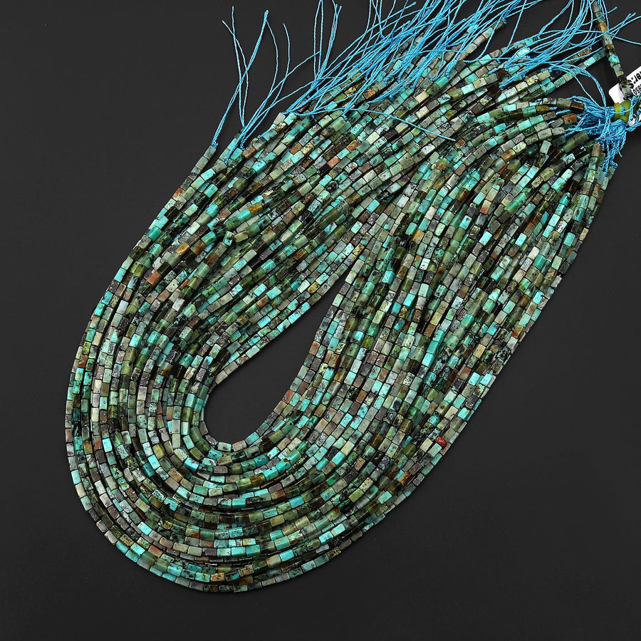 Natural African Turquoise 4x2mm Long Thin Rectangle Tube Beads Gemstone 15.5" Strand
