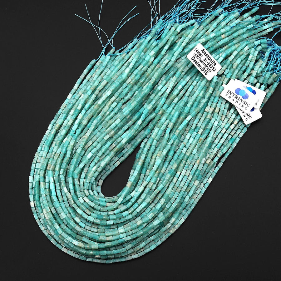 Natural Peruvian Aqua Blue Green Amazonite 4x2mm Long Thin Rectangle Tube Beads Gemstone 15.5" Strand